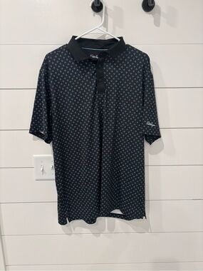 Walter Hagen Dark Navy Polo with White & Blue Geometric Pattern